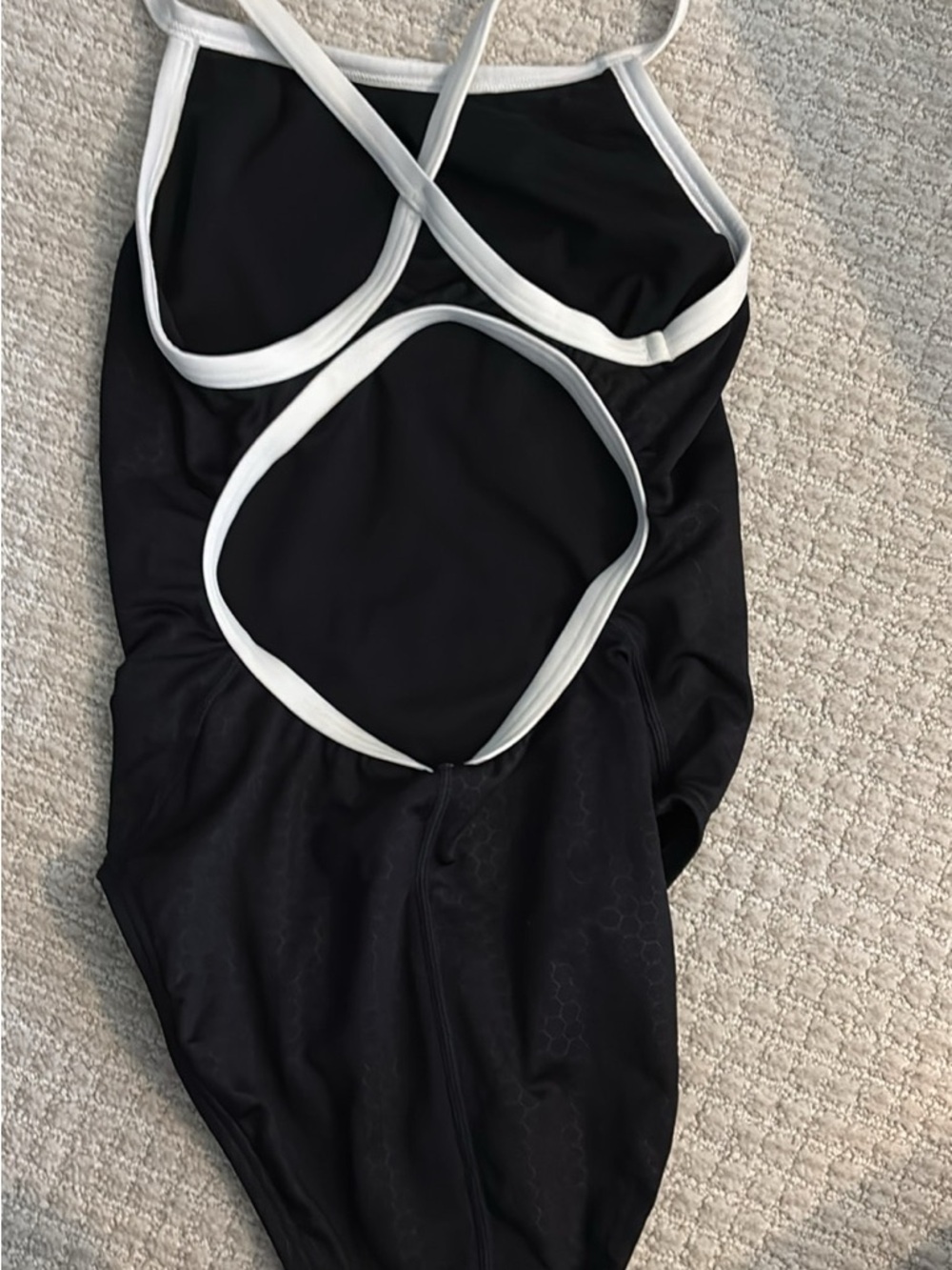 TYR Black One-Piece Swimsuit with White Straps - Picture 3 of 4